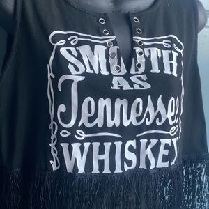 Black Sleeveless Crop Top with Graphic Cut Out Smooth as Tennessee sweet as wine